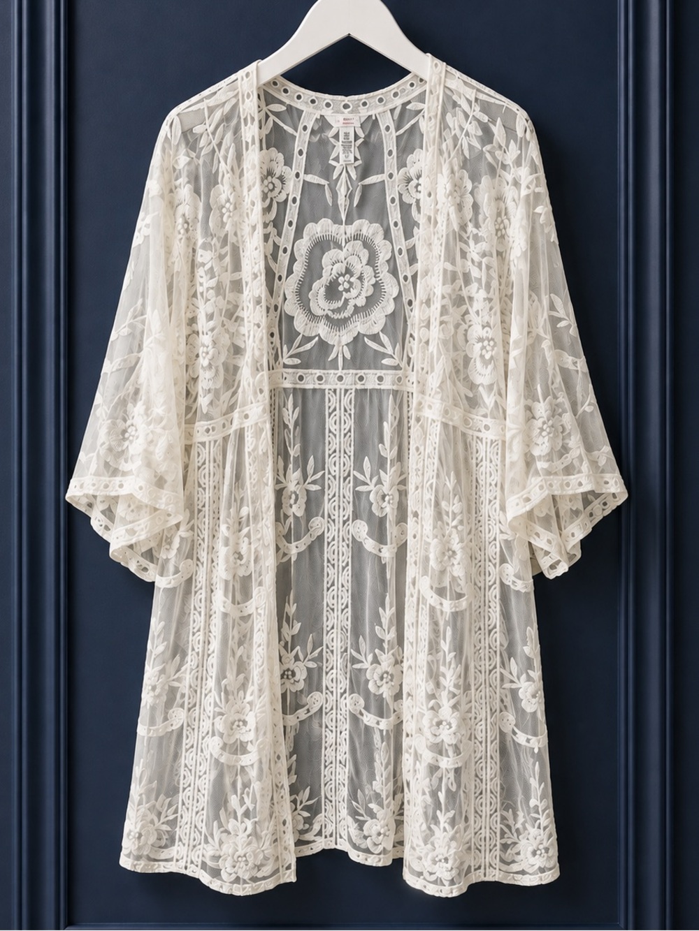 EUC LC Lauren Conrad Lace Midi Kimono Cardigan Ivory Boho Festival Coverup